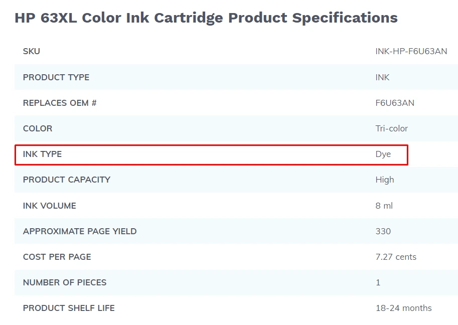Hp 63xl Color ink cartridge product Specifications