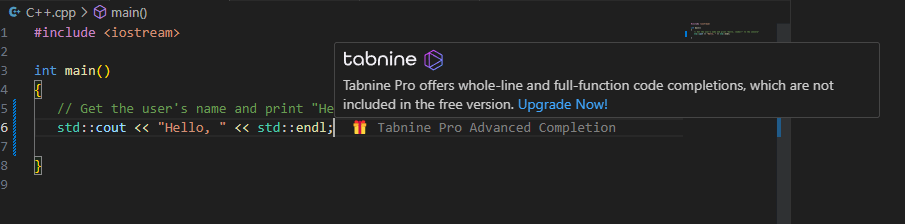 نسخه رایگان Tabnine عملکرد محدودی دارد