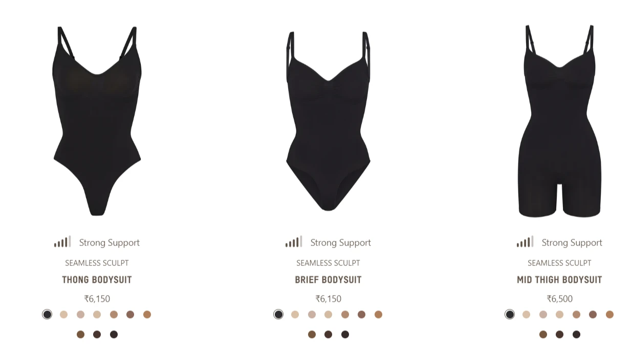محصولات shapewear در وب سایت های Skims